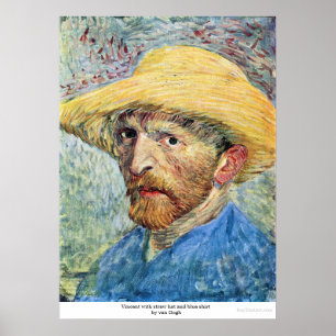 Vincent met stro-pet en blauw shirt van Gogh Poster