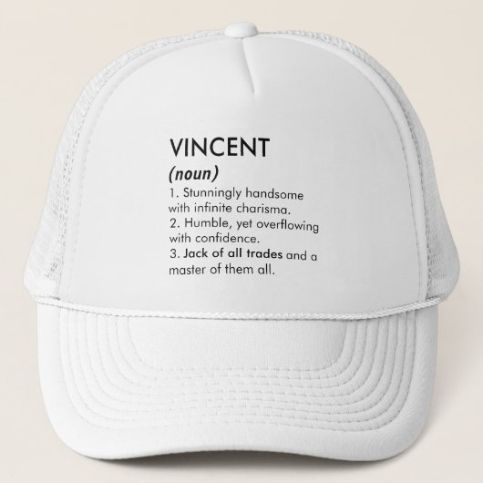 Vincent name, Editable name, Custom name Trucker Pet (Voorkant)