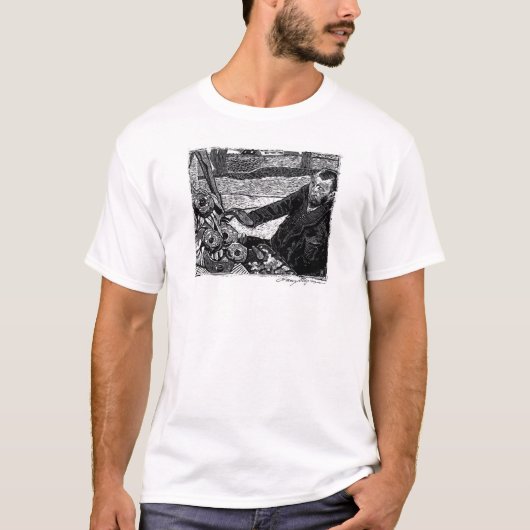 Vincent schildert zonnebloemen. t-shirt (Voorkant)