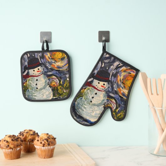Vincent Snowman Pot Holder & Mitt set (Insitu(Ophanging))