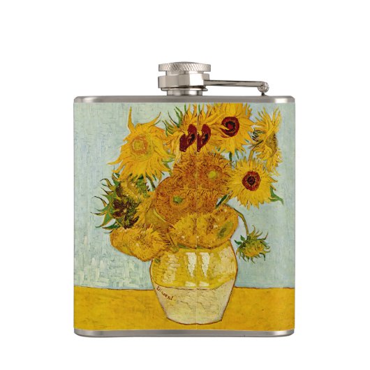 Vincent van Gogh 12 Zonnebloemen impressionist Heupfles (Achterkant)