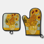 Vincent van Gogh 12 Zonnebloemen impressionist Ovenwant & Pannenlap Set (Voorkant)