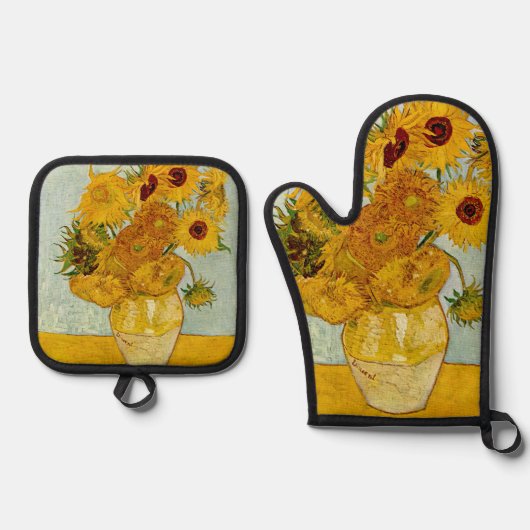 Vincent van Gogh 12 Zonnebloemen impressionist Ovenwant & Pannenlap Set (Voorkant)