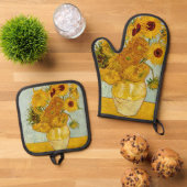 Vincent van Gogh 12 Zonnebloemen impressionist Ovenwant & Pannenlap Set (Top down)