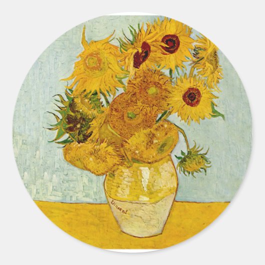 Vincent van Gogh 12 Zonnebloemen impressionist Ronde Sticker (Voorkant)