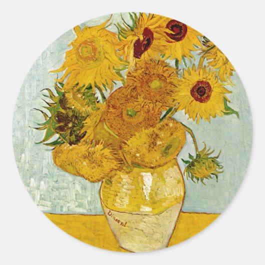 Vincent van Gogh 12 Zonnebloemen impressionist Ronde Sticker (Voorkant)