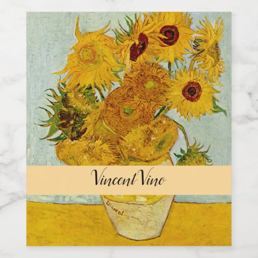 Vincent van Gogh 12 Zonnebloemen impressionist Wijn Etiket (Enkel label)