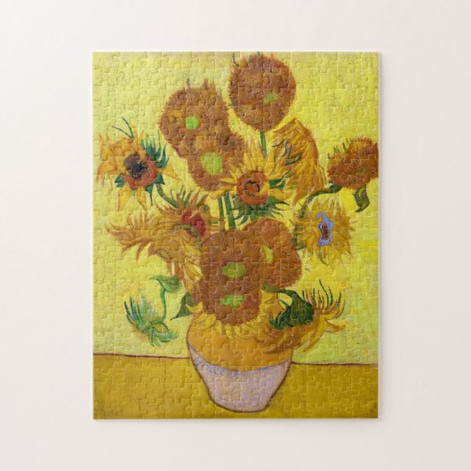 Vincent Van Gogh 15 zonnebloemen in een Vase Art Legpuzzel (Verticaal)