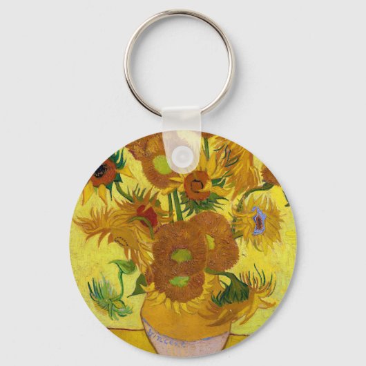 Vincent Van Gogh 15 zonnebloemen in een Vase Art Sleutelhanger (Voorkant)