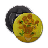 Vincent Van Gogh 15 zonnebloemen schilderen Button Flesopener (Voorkant)