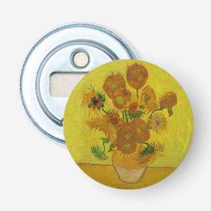Vincent Van Gogh 15 zonnebloemen schilderen Button Flesopener