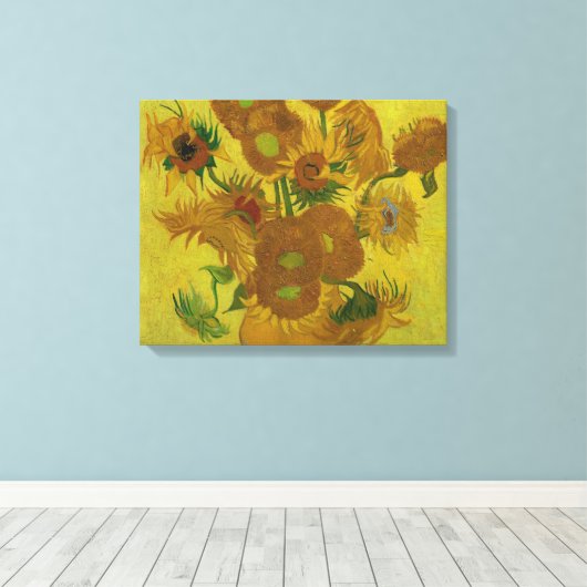 Vincent Van Gogh 15 zonnebloemen schilderen Canvas Afdruk (Insitu (Houten vloer))