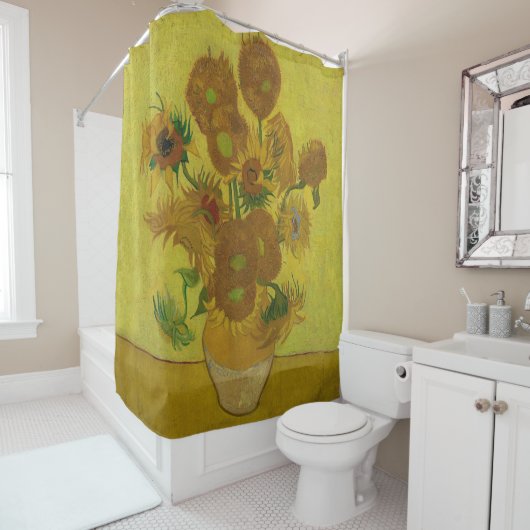 Vincent Van Gogh 15 zonnebloemen schilderen Douchegordijn (In situ)