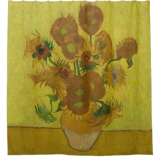 Vincent Van Gogh 15 zonnebloemen schilderen Douchegordijn (Voorkant)