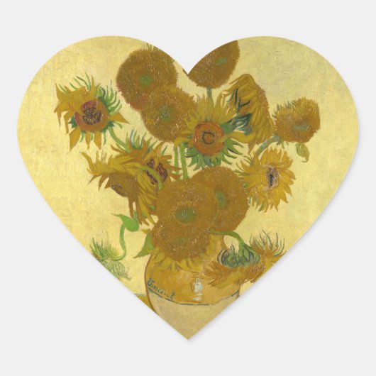Vincent Van Gogh 15 zonnebloemen schilderen Hart Sticker (Voorkant)
