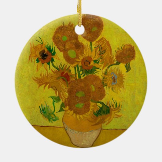 Vincent Van Gogh 15 zonnebloemen schilderen Keramisch Ornament (Achterkant)