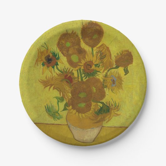 Vincent Van Gogh 15 zonnebloemen schilderen Papieren Bordje (Voorkant)