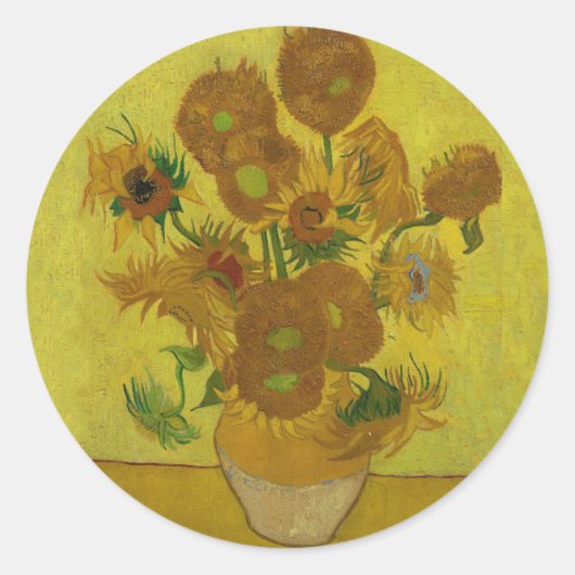 Vincent Van Gogh 15 zonnebloemen schilderen Ronde Sticker (Voorkant)