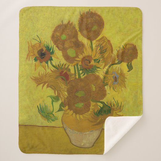 Vincent Van Gogh 15 zonnebloemen schilderen Sherpa Deken (Voorkant)