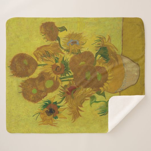 Vincent Van Gogh 15 zonnebloemen schilderen Sherpa Deken (Voorkant (horizontaal))