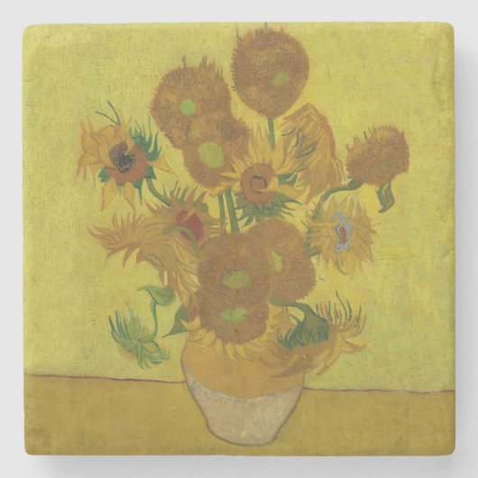 Vincent Van Gogh 15 zonnebloemen schilderen Stenen Onderzetter (Voorkant)