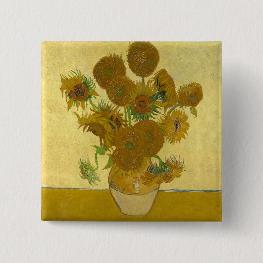 Vincent Van Gogh 15 zonnebloemen schilderen Vierkante Button 5,1 Cm (Voorkant)