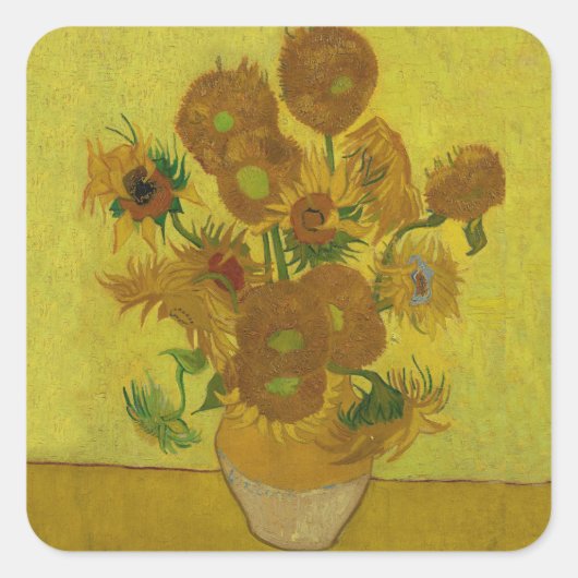 Vincent Van Gogh 15 zonnebloemen schilderen Vierkante Sticker (Voorkant)