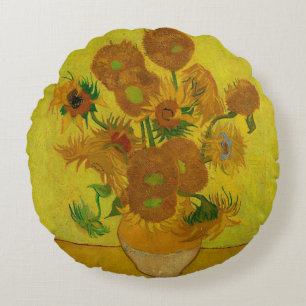 Vincent Van Gogh 15 Zonnebloemen Schilderij Rond Kussen