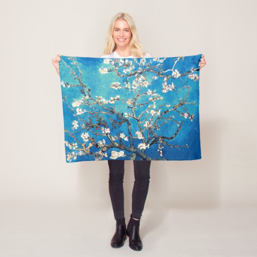 Vincent Van Gogh Almond Blossom Bright Turquoise Fleece Deken (In situ)