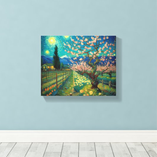 Vincent van Gogh Almond Blossom Landschap Uitzicht Canvas Afdruk (Insitu (Houten vloer))