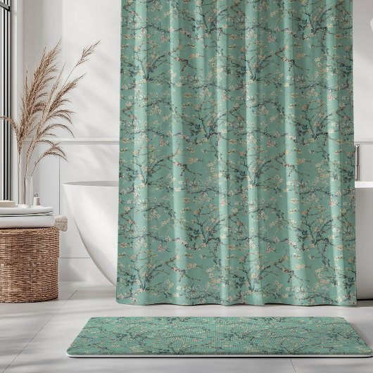 Vincent Van Gogh Almond Blossom on Mint Green Douchegordijn