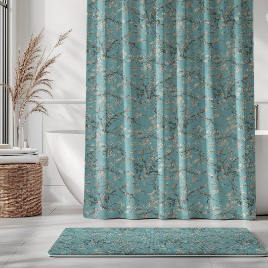 Vincent Van Gogh Almond Blossom on Robin Egg Blue Douchegordijn