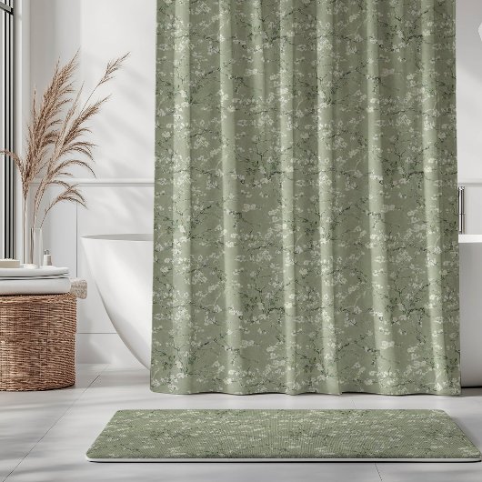 Vincent Van Gogh Almond Blossom on Sage Green Douchegordijn