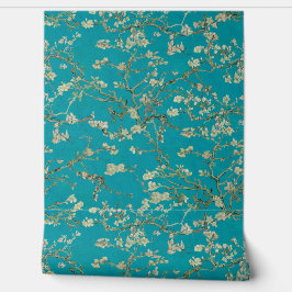 Vincent Van Gogh Almond Blossom on Teal Blue Behang