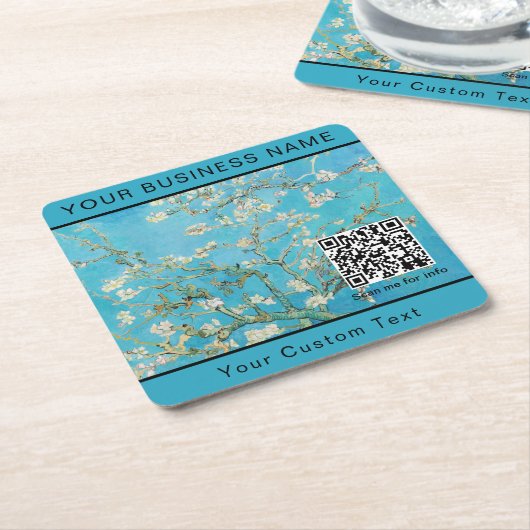 Vincent Van Gogh - Almond Blossom QR-code Kartonnen Onderzetters (Schuin)