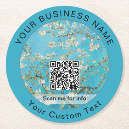 Vincent Van Gogh - Almond Blossom QR-code Ronde Kartonnen Onderzetter