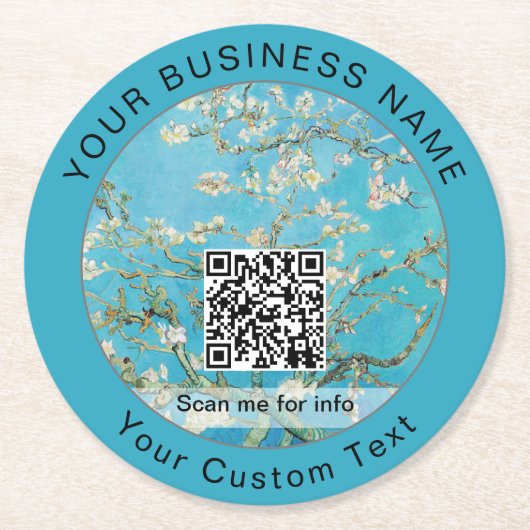 Vincent Van Gogh - Almond Blossom QR-code Ronde Kartonnen Onderzetter (Voorkant)