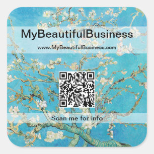 Vincent Van Gogh - Almond Blossom QR-code Vierkante Sticker
