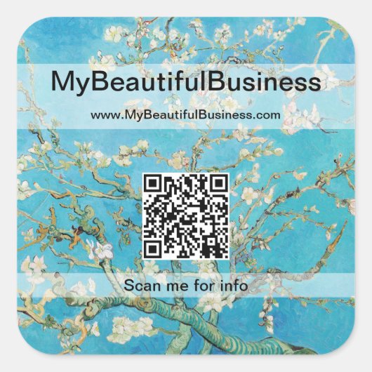 Vincent Van Gogh - Almond Blossom QR-code Vierkante Sticker (Voorkant)