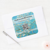 Vincent Van Gogh - Almond Blossom QR-code Vierkante Sticker (Envelop)
