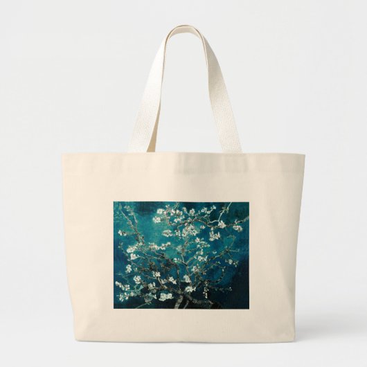 Vincent Van Gogh Almond Blossoms Dark Blauwgroen Grote Tote Bag (Voorkant)