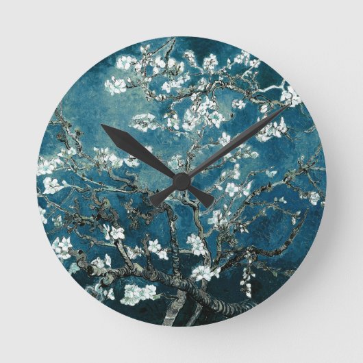 Vincent Van Gogh Almond Blossoms Dark Blauwgroen Ronde Klok (Voorkant)