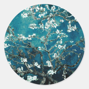 Vincent Van Gogh Almond Blossoms Dark Blauwgroen Ronde Sticker