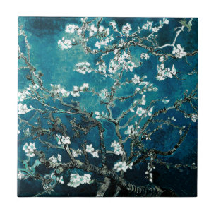 Vincent Van Gogh Almond Blossoms Dark Blauwgroen Tegeltje