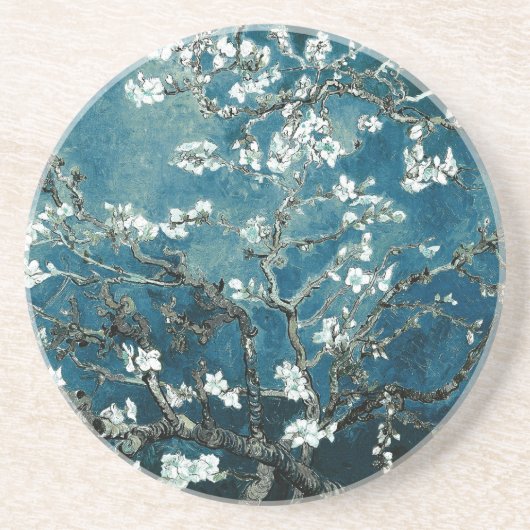 Vincent Van Gogh Almond Blossoms Dark Blauwgroen Zandsteen Onderzetter (Voorkant)
