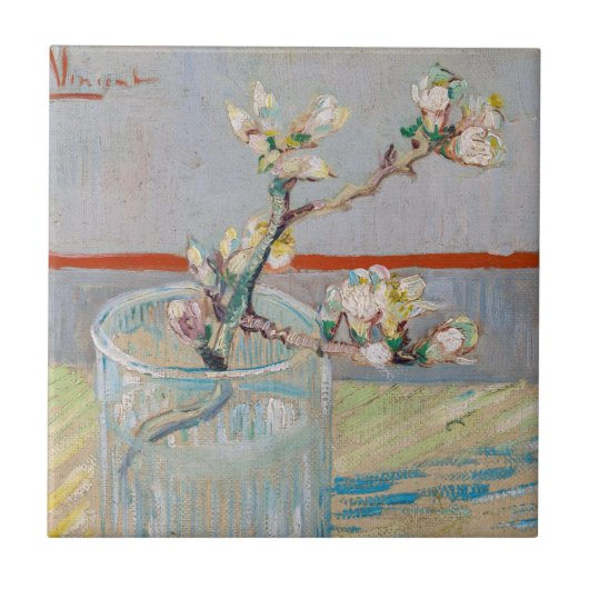 Vincent van Gogh - Almond Branch in een glas Tegeltje (Voorkant)