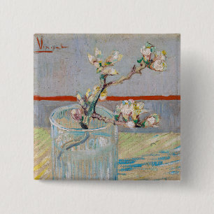 Vincent van Gogh - Almond Branch in een glas Vierkante Button 5,1 Cm