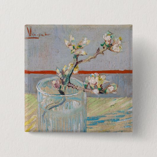Vincent van Gogh - Almond Branch in een glas Vierkante Button 5,1 Cm (Voorkant)