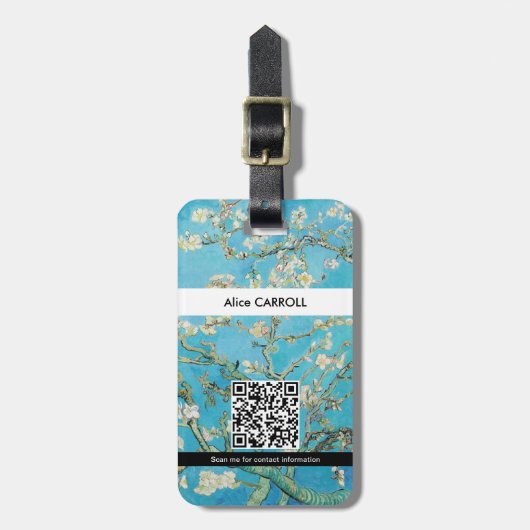 Vincent van Gogh - Amandelbloesem - QR Code Bagagelabel (Voorkant verticaal)