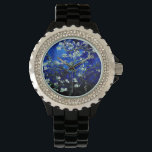 Vincent van Gogh Amandelbloesems Diepblauw horloge<br><div class="desc">Geniet van de romantische bloemenscène van Vincent Van Gogh's amandelbloesems met bijgewerkte kleurenschema's. horloge, polshorloge, van gogh, vincent van gogh, bloemen, bloesem, amandelbloesems, elegant, cadeaus voor haar, goedkope geschenken</div>